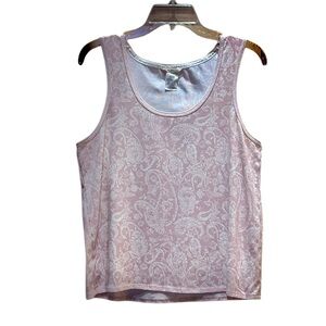Lucky Brand Women’s LARGE Pastel Pink Ivory Paisley Tank Top Layer Floral Beachy